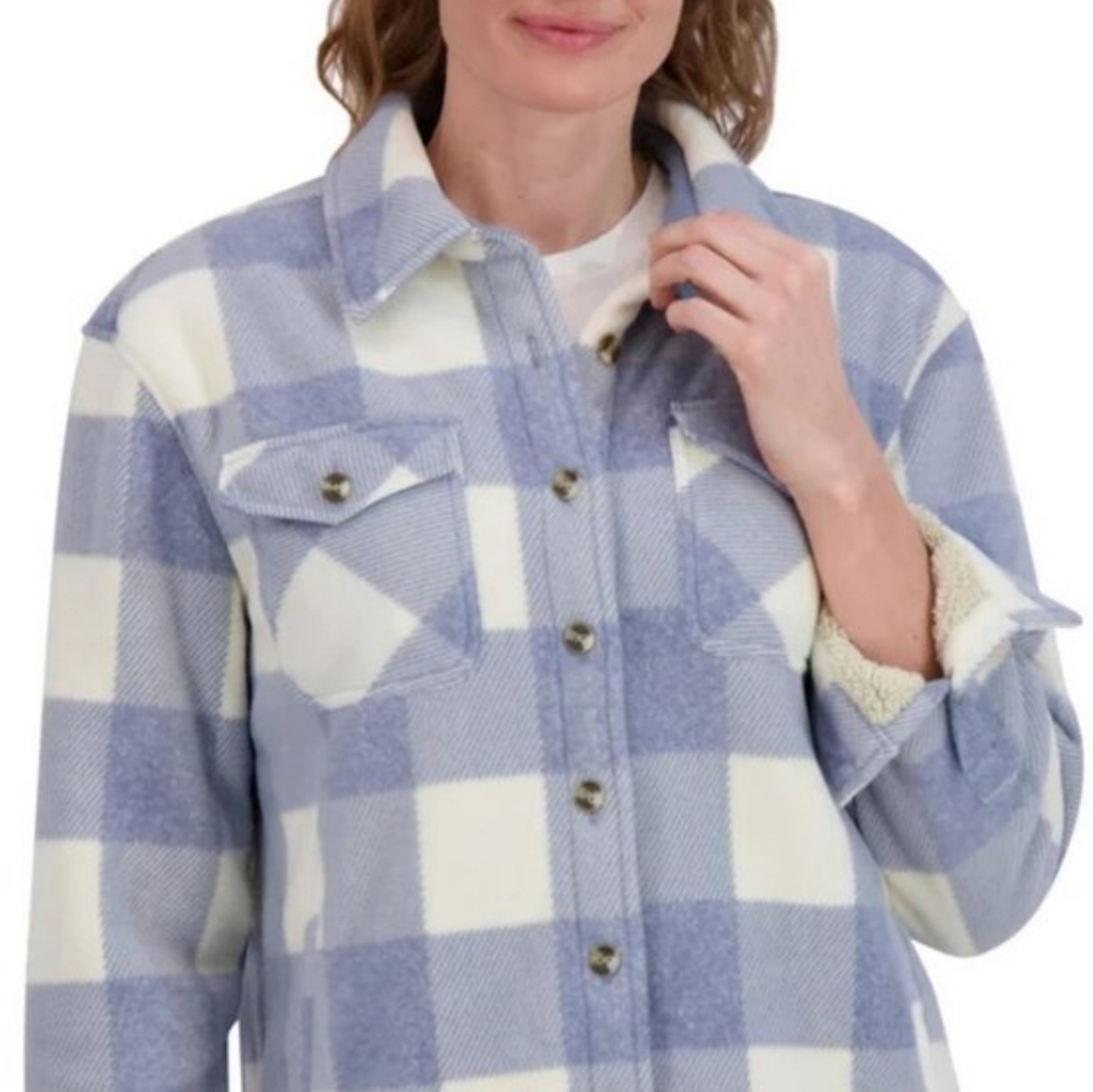 Women's Blue and White Plaid Utility Jacket - Picture 4 of 5